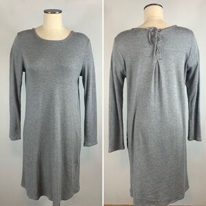 J Jill Womens  Gray Scoop Neck Long Sleeve Stretch Jersey Dress Pockets Tie Back